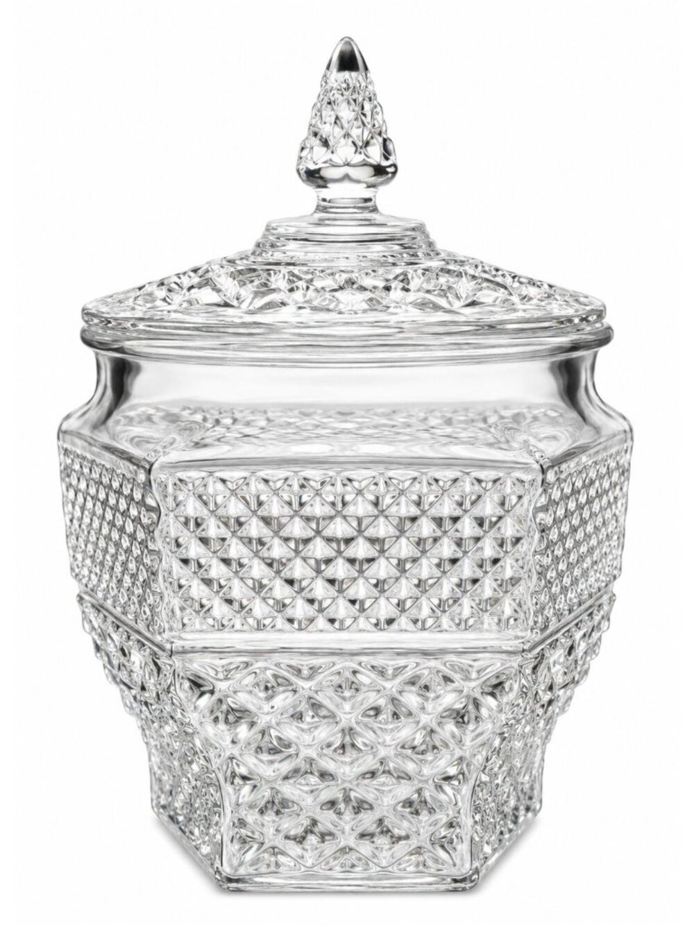 Vintage  Apothecary Candy Jar Lidded Clear Glass Diamond Pattern Retro Romantic